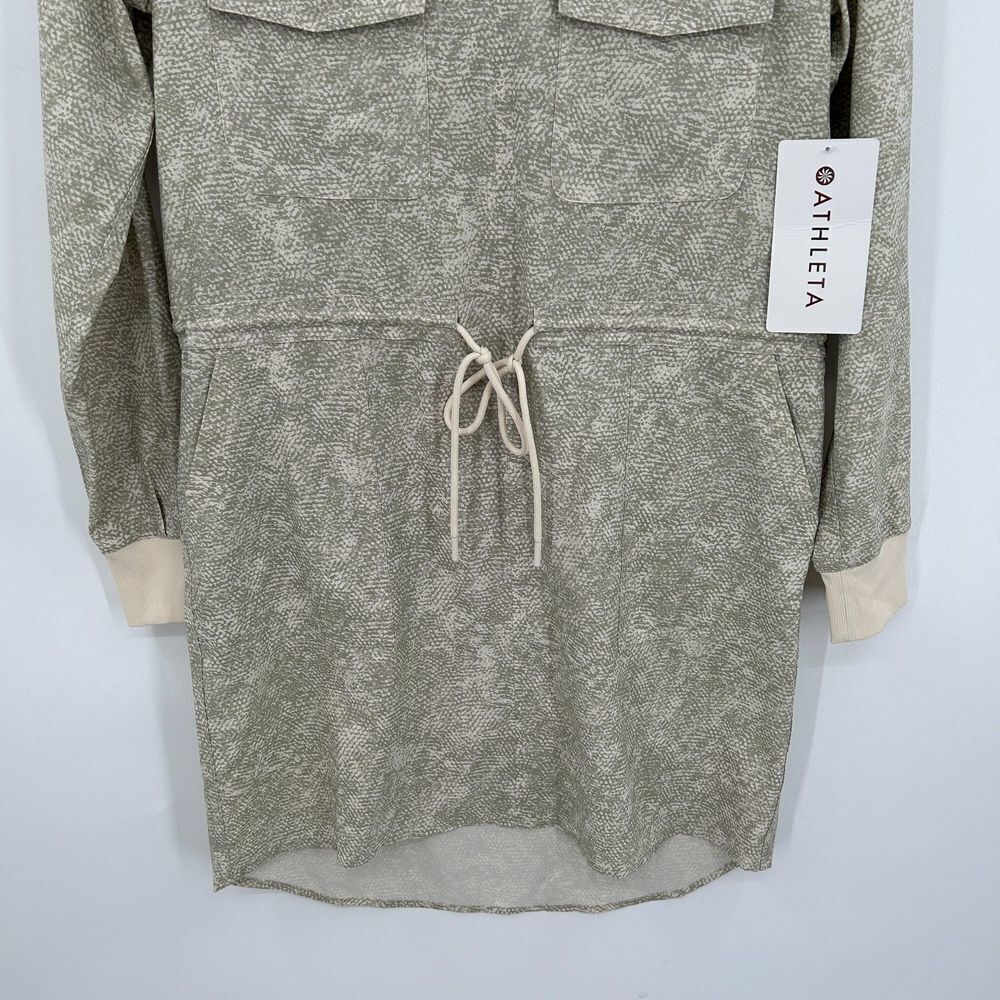 NWT ATHLETA Zuma Printed Shirt Dress Cream Gray Lightweight Waist Tie Size XS - Picture 6 of 9